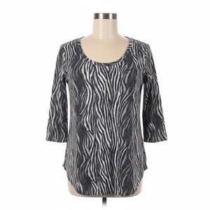 Tommy Bahama Zebra Print 3/4 Sleeve T-Shirt Tee Top High Low Hem Large L Casual‎